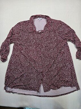 Kim Rogers Womens Burgundy Polka Dot Print Button-Up Tunic Top 1X